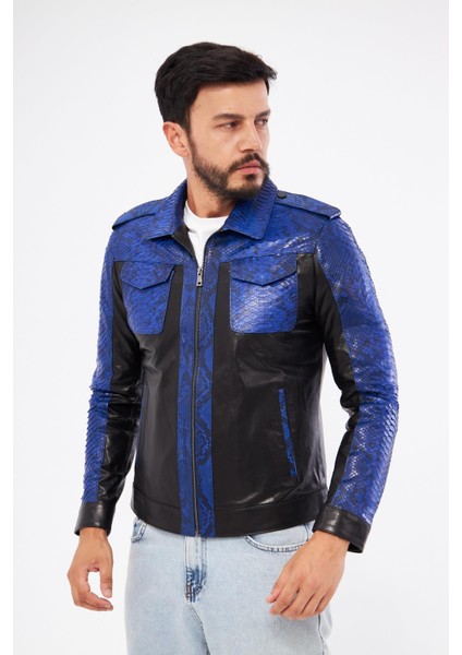 DER737P Hakiki Piton Derisi Erkek Mavi Mont indirimleri