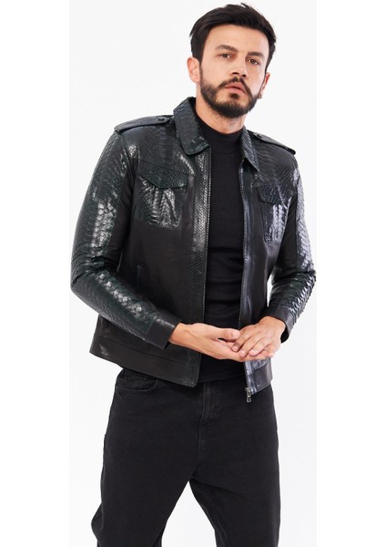 DER737P Hakiki Piton Derisi Erkek Yeşil Mont