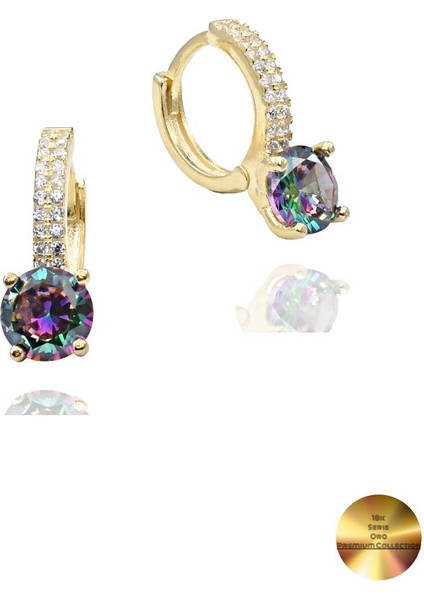18K Serie Oro Mistik Taşı Halka Kadın Gümüş Küpe Stylish Night 7 mm