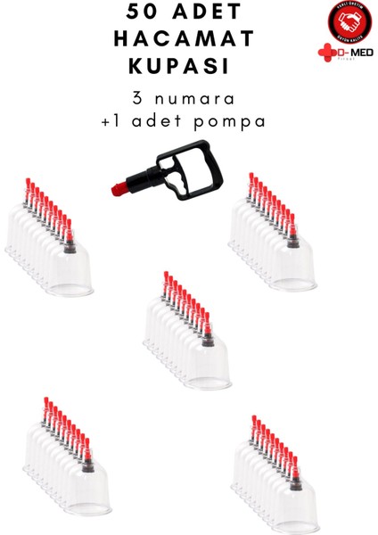 3 Numara Hacamat Kupası 50 Adet + 1 Adet Pompa