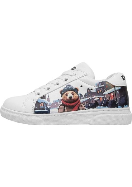 Unisex Çocuk Vegan Deri Beyaz Sneakers - Mr Bear Tasarım modelleri