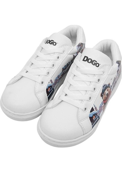 Unisex Çocuk Vegan Deri Beyaz Sneakers - Mr Bear Tasarım