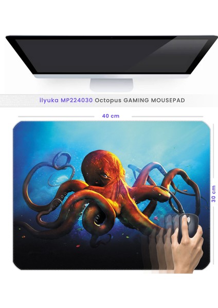 40X30CM Gaming Oyuncu Mousepad Kaymaz Kauçuk Taban Dikişli Kenar Octopus MP224030