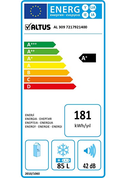 Al 309 Ne E Enerji Sınıfı 95 lt Statik Derin Dondurucu