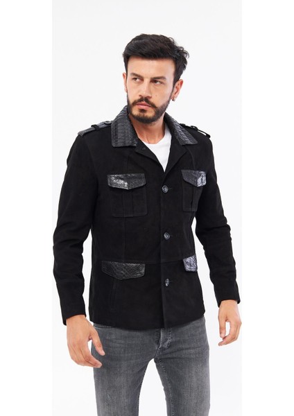 DER703P Hakiki Piton Derisi Erkek Siyah Mont