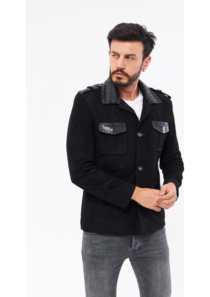 DER703P Hakiki Piton Derisi Erkek Siyah Mont modelleri