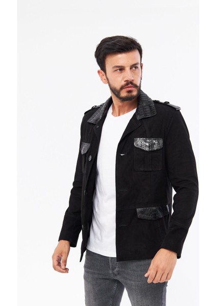 DER703P Hakiki Piton Derisi Erkek Siyah Mont indirimleri