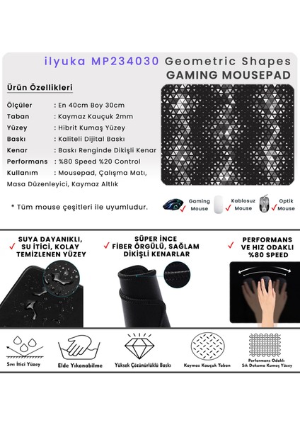 40X30CM Gaming Oyuncu Mousepad Kaymaz Kauçuk Taban Dikişli Kenar Geometric Shapes MP234030