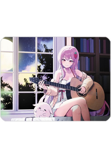 40X30CM Gaming Oyuncu Mousepad Kaymaz Kauçuk Taban Dikişli Kenar Anime Guitarist Girl MP254030