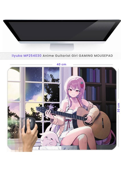 40X30CM Gaming Oyuncu Mousepad Kaymaz Kauçuk Taban Dikişli Kenar Anime Guitarist Girl MP254030