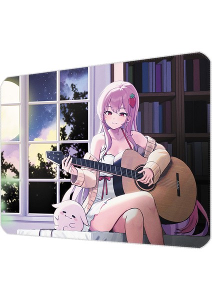 40X30CM Gaming Oyuncu Mousepad Kaymaz Kauçuk Taban Dikişli Kenar Anime Guitarist Girl MP254030