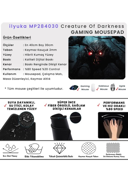 40X30CM Gaming Oyuncu Mousepad Kaymaz Kauçuk Taban Dikişli Kenar Creature Of Darkness MP284030