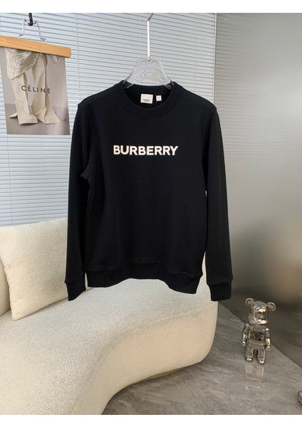 Siyah Renk Beyaz Burberry Yazılı Sweatshirt