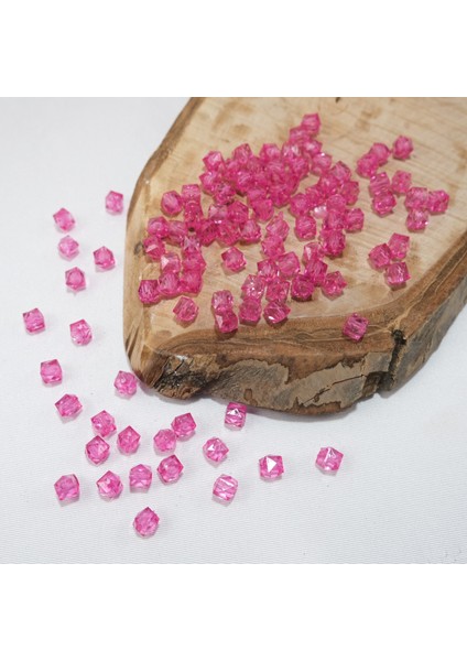 Akrilik Boncuk Küp 10 mm Fuşya renk Kübik Model Akrilik Çanta ve Takı Boncuğu 500 Gram