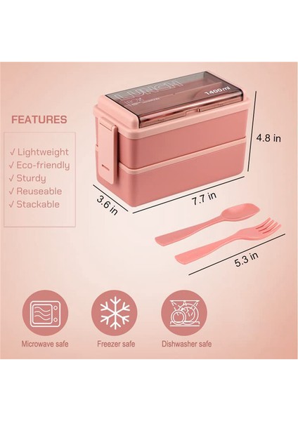 Yetişkinler Için Yükstme Bento Kutusu, Sofra Toz Kapaklı 2 Katlı Istiflenebilir Öğle Yemeği, 49 Oz Salata Kapları Pembe (Yurt Dışından)