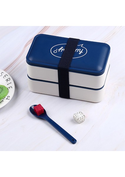 Taşınabilir Bento Kutusu Mikrodalga Yemek Takımı Gıda Saklama Kabı Çift Katmanlı Öğle Yemeği Taze Tutma (Yurt Dışından)