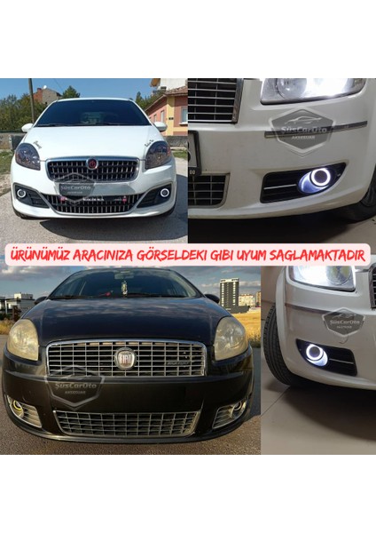 ŞüsCarOto Aksesuar Fiat Linea 2007-2018 Uyumlu Üniversal Mercekli Angel Sis Farı Metal Su Geçirmez 76 mm Buz Mavi Halkalı Gündüz Farı Angel Eyes 2 Adet