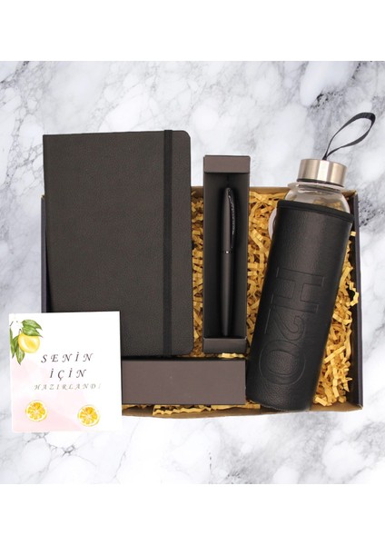 Hediye Kutusu - Defter & Kalem & Cam Matara