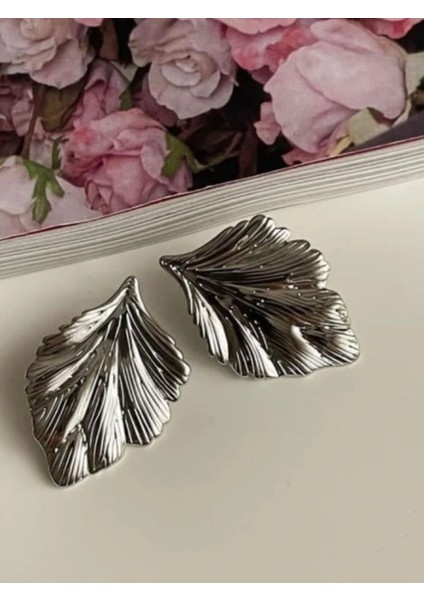 Çelik Silver Leaf Küpe