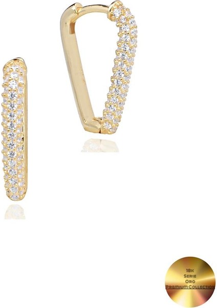 18K Serie Oro Zirkon Taşlı Üçgen Oval Gümüş Küpe