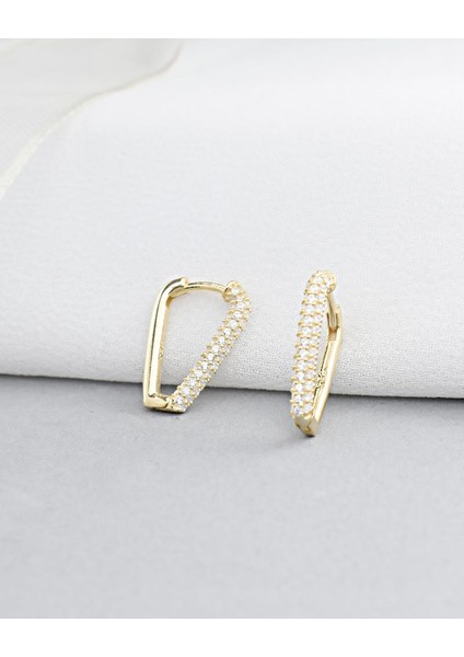 18K Serie Oro Zirkon Taşlı Üçgen Oval Gümüş Küpe modelleri