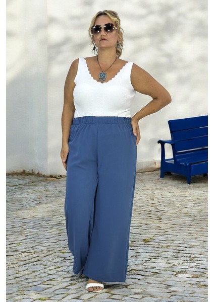 Beli Lastikli Ful Likralı Büyük Beden Meryem Kumaş Salaş Pantolon fırsatları