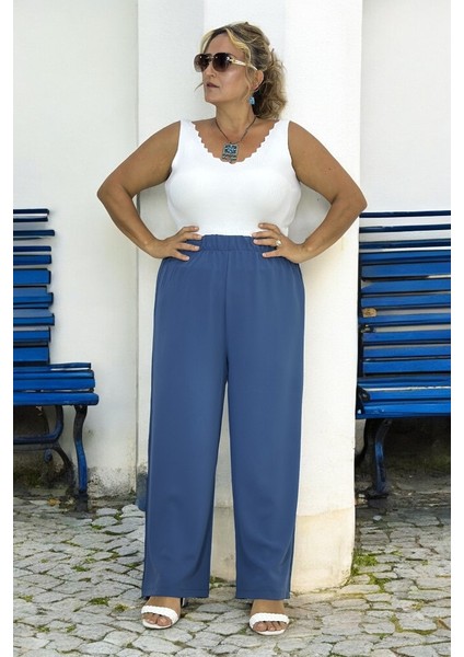 Beli Lastikli Ful Likralı Büyük Beden Meryem Kumaş Salaş Pantolon indirimleri