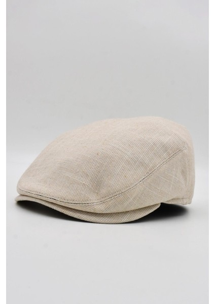 Erkek Keten Premium Krem Şapka Yazlık Flat Cap Kasket