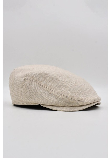 Erkek Keten Premium Krem Şapka Yazlık Flat Cap Kasket modelleri