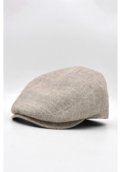 Erkek Keten Premium Bej Şapka Yazlık Flat Cap Kasket