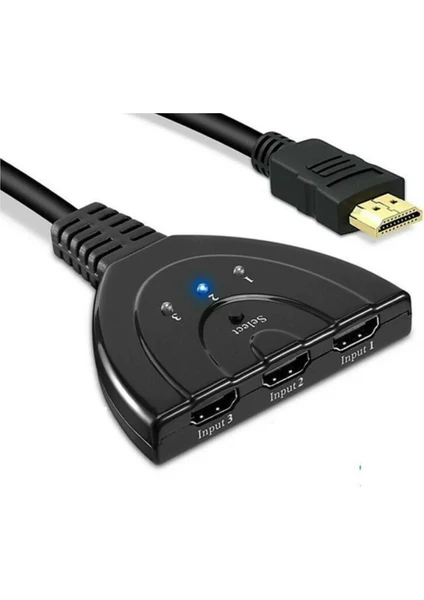 Güncel Çarşı HDMI Toplayıcı Switch 3 In 1 Port 30 cm Kablo, 3 Giriş 1 Çıkış