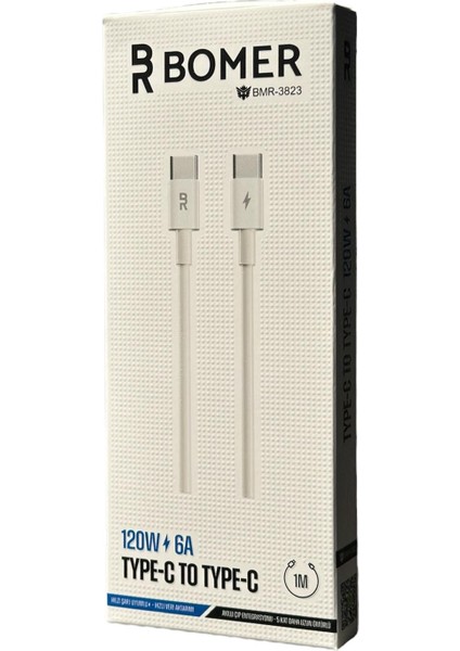 3823 120W 6A Destekli Kırılmaya Karşı Dayanıklı Type C To Type C Şarj ve Data Kablosu