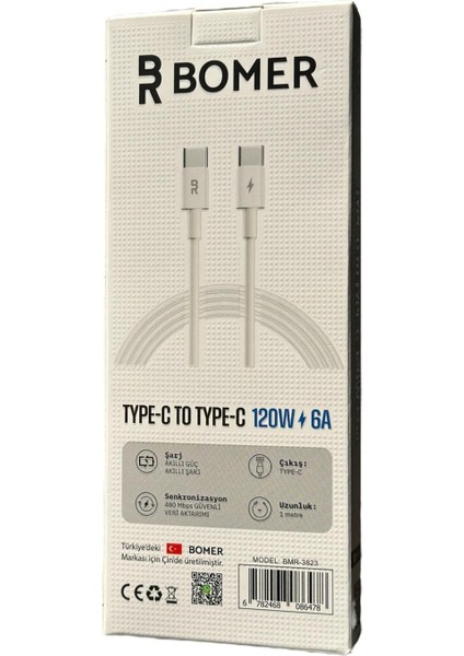 3823 120W 6A Destekli Kırılmaya Karşı Dayanıklı Type C To Type C Şarj ve Data Kablosu