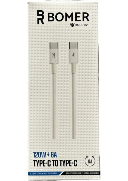 3823 120W 6A Destekli Kırılmaya Karşı Dayanıklı Type C To Type C Şarj ve Data Kablosu