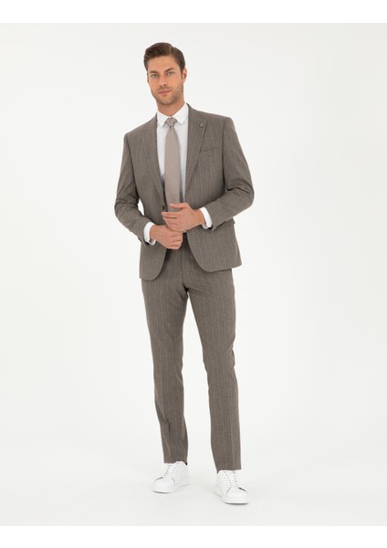 Pierre Cardin Erkek Açık Kahverengi Slim Fit Takım Elbise 50295219-VR002