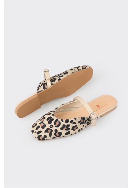 Kadın Spor Terlik Bej Deri Malzemeden Üretildi Düz Taban Konfor Sunar modelleri