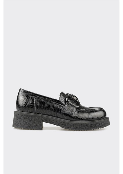 Elle Siyah Deri Kadın Loafer
