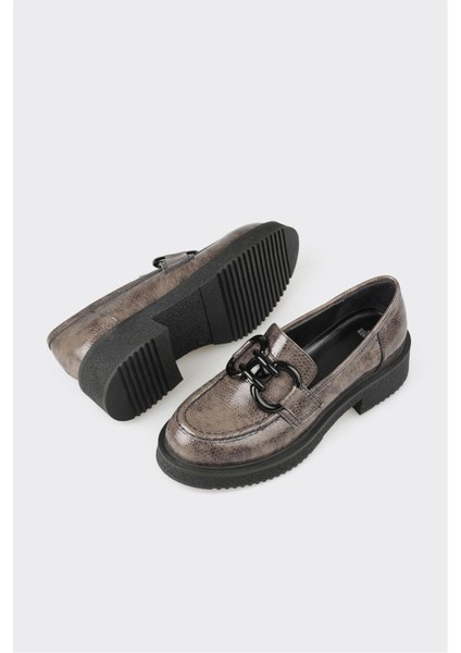 Elle Gri Deri Kadın Loafer modelleri