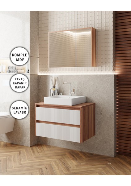 Karen Banyo Loon 80 cm Tezgah Üstü Lavabolu Banyo Dolabı Seti Komple Mdf