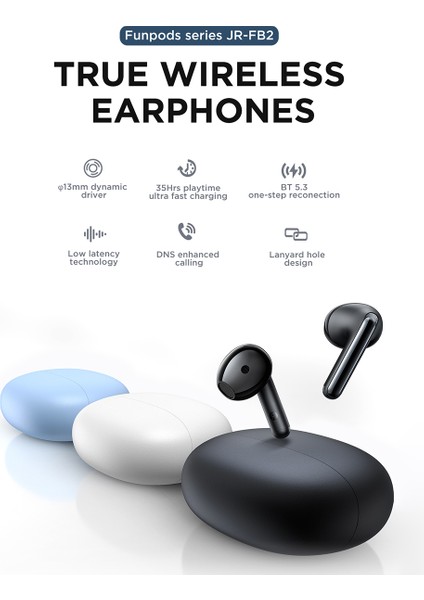 Jr-Fb2 Yarı Kulak Içi Bluetooth Kulaklık Dns Çağrı Gürültü Azaltma Gerçek Kablosuz Kulaklıklar - Mavi (Yurt Dışından)