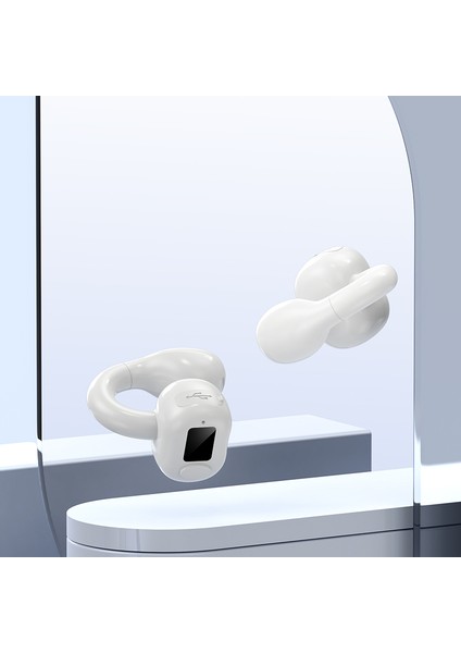 M10 Dijital Ekran Klipsli Bluetooth Kulaklık Hifi Ses Tek Kulak Bükülebilir Kulaklık - Beyaz (Yurt Dışından)