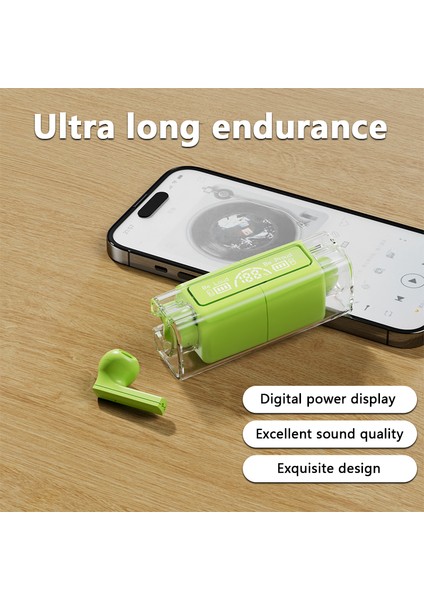 LB83 Bluetooth Kablosuz Kulaklık Stereo Hifi Ses Şeffaf Tasarım Dijital Ekranlı Spor Kulaklık Şarj Kutusu - Yeşil (Yurt Dışından)