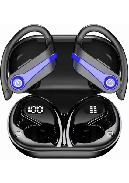 YYK-Q63 Su Geçirmez Spor Kulaklık Tws Bluetooth Kablosuz Gürültü Azaltma Kulaklık Kulak Kancası Tasarım Kulaklık - Mavi (Yurt Dışından)
