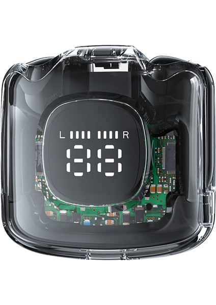 TM60 Dijital Ekranlı Bluetooth Kulaklık Şeffaf Yarım Kulak Içi Tws Kulaklıklar Düşük Gecikmeli Kulaklıklar - Siyah (Yurt Dışından)