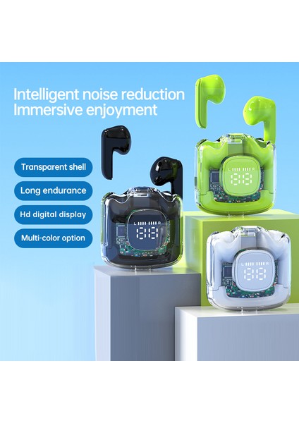 TM60 Dijital Ekranlı Bluetooth Kulaklık Şeffaf Yarım Kulak Içi Tws Kulaklıklar Düşük Gecikmeli Kulaklıklar - Yeşil (Yurt Dışından)