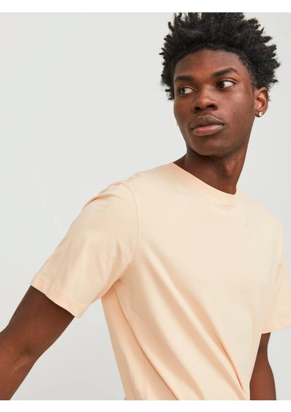 Jack & Jones Erkek  Düz Bisiklet Yaka Basic T-Shirt - Açık Turuncu