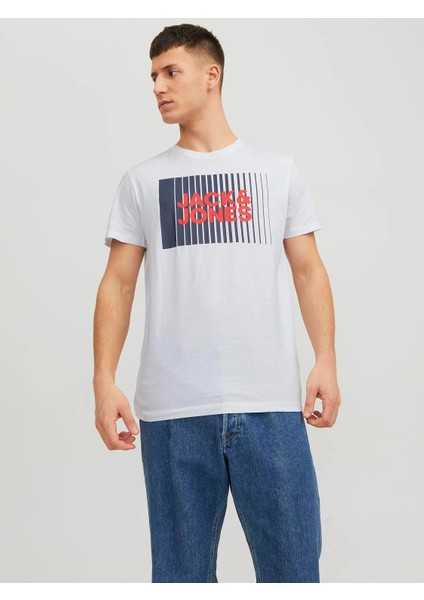 Erkek Logolu Bisiklet Yaka T-Shirt - Siyah Beyaz