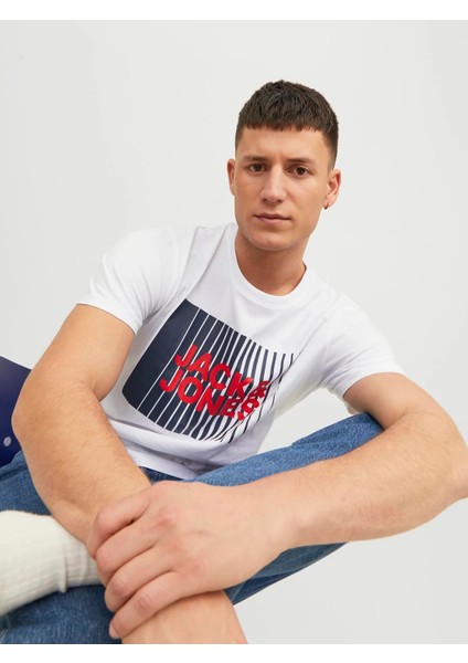 Erkek Logolu Bisiklet Yaka T-Shirt - Siyah Beyaz modelleri