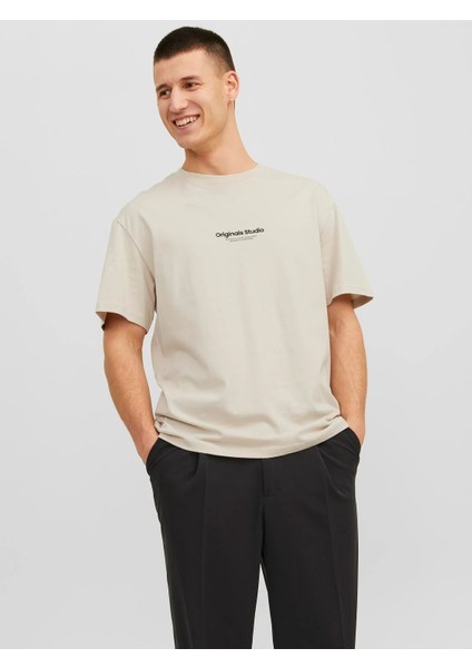 Erkek Baskılı Bisiklet Yaka T-Shirt - Gri