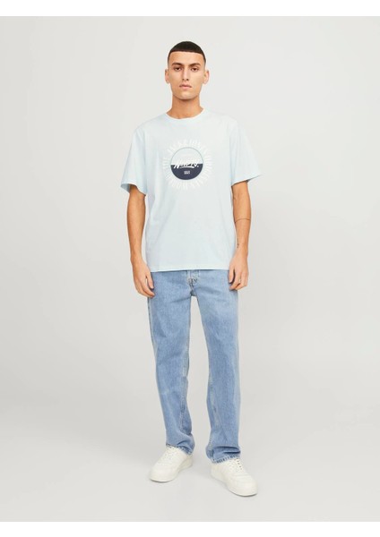 Erkek Logolu Bisiklet Yaka T-Shirt - Açık Mavi fiyatları